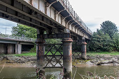 
The GWR South Wales main lane crossing the River Neath at Neath, built in 1890 to replace Brunel's timber viaduct, September 2018