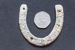 
A tiny horseshoe found in Level Fawr, possibly from the heel of a miner's boot or a pony, December 2016