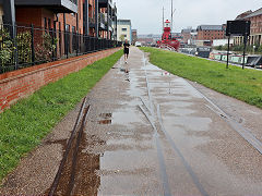 Embedded trackwork at Gloucester Docks, April 2024