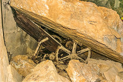 
Kingsdown Quarry,  a crane crushed uner a block of stone, August 2020'