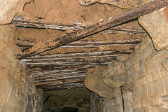 Kingsdown Quarry, rails supporting the roof, August 2020'
