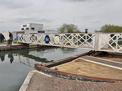 Swing footbridge at Saul Junction, April 2024