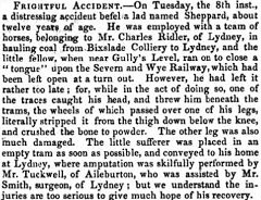 Bixslade Colliery, a frightful accident to a young boy on 8th August 1854