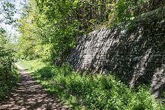 Lydbrook Deep Colliery sidings retaining wall at Upper Lydbrook, May 2019