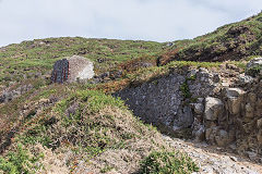 
The Port Gorey smelter and ore stockpile, Little Sark Silver Mine, September 2014