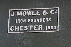 
'J Mowle' builders plate on bridge '123' on the Shropshire Union Canal, Chester, June 2018