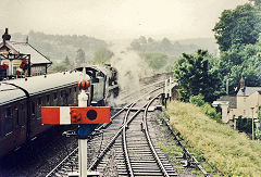 'Merchant Navy' class leaving Bewdley, Severn Valley Railway, 1988