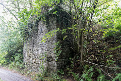 Abutments of bridge to waste tips over the mines branchline, Snailbeach, September 2018