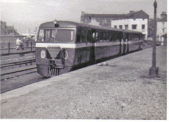 Ex-CDJCR railcars at Peel Station, Isle of Man Railway, August 1964