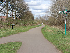 The Hollingworth Loop trackbed looking North at Gorton Reservoir, Manchester, March 2025