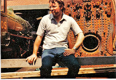 Phil next to '2005' at Grosmont Shed, NYMR, North Yorkshire, June 1982