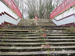 Rochdale Station, the disused staircase and restoed subway, Rochdale, Manchester, February 2024
