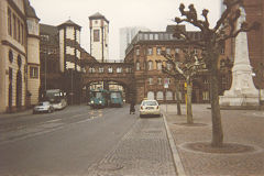 Trams near the old centre of Frankfurt, Germany, April 2002