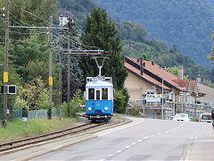 
Lausanne tram '28' arriving at Blonay, September 2022 