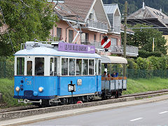 
Lausanne tram '28' arriving at Blonay, September 2022 