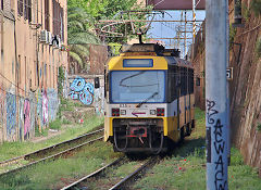 
Centocelle Railway '835' on the gauntletted track at the tram depot, Rome, May 2022