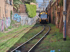 
Centocelle Railway '835' on the gauntletted track at the tram depot, Rome, May 2022