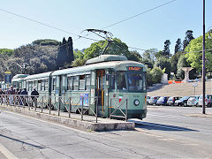 Rome tram '7039' at the terminus of route 19, May 2022