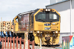 A train of logs leaves Waharoa with DL 9072 in charge, February 2017